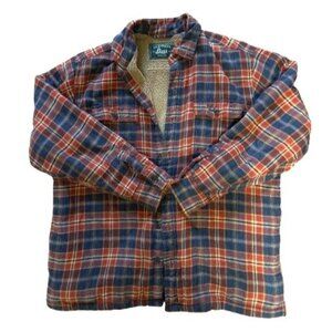 GH Bass Sherpa Lined Jacket Men's Large Flannel Shirt 2 Front Pockets Red Blue P